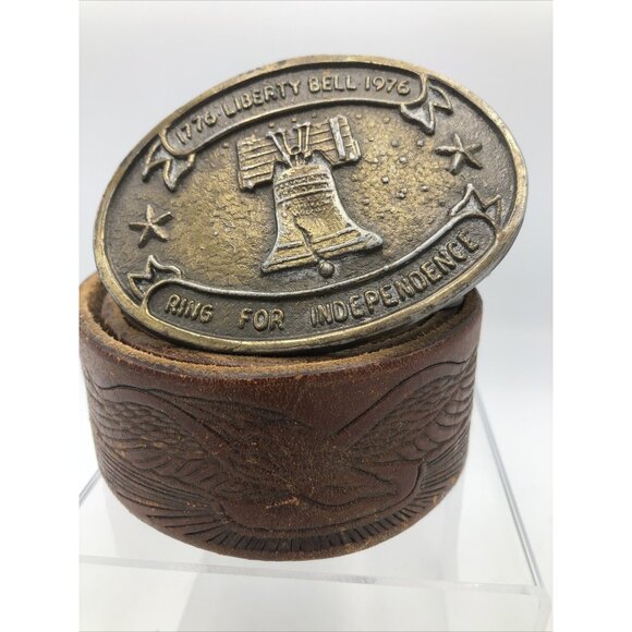 Unbranded Other - 40” Brown Leather Belt & Metal Buckle Eagle 1976 LIBERTY BELL RING INDEPENDENCE